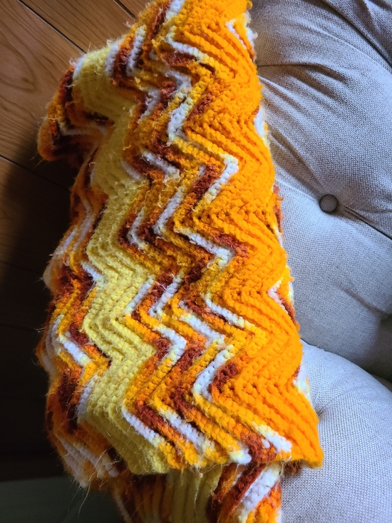 Hand Crafted Other - Hand Crafted Orange, Yellow & White Chevron Throw